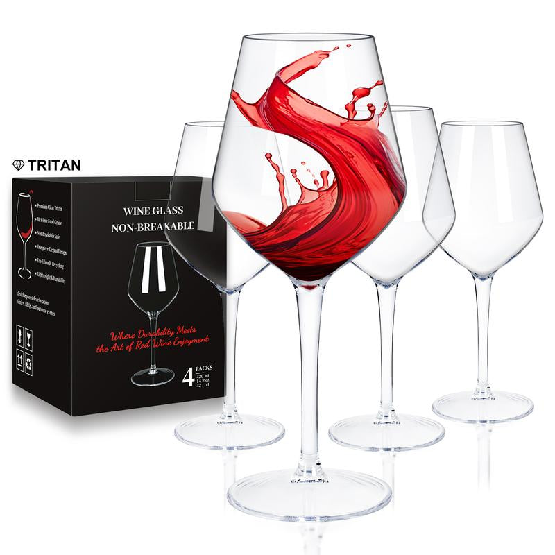 Tritan Unbreakable Glass Set of 4 15Oz Unbreakable Plastic Stemmed for Red White Wine BPA Free Reusable for Outdoor Camping Parties Home Bar Unique Gift for Christmas Wedding Birthday Dishwasher Safe Stylish Drinkware Mug Hidden Tumblers Bottles Cup