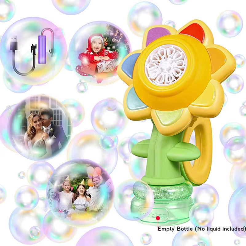 Sunflower Bubble Machine for Kids Automatic Flower Bubble Toy with Light for Toddlers Bubble Maker Blower for Kids Outdoor Toys