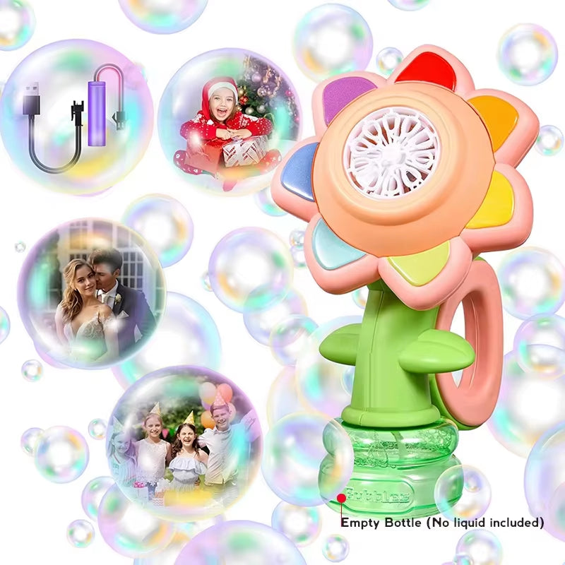 Sunflower Bubble Machine for Kids Automatic Flower Bubble Toy with Light for Toddlers Bubble Maker Blower for Kids Outdoor Toys